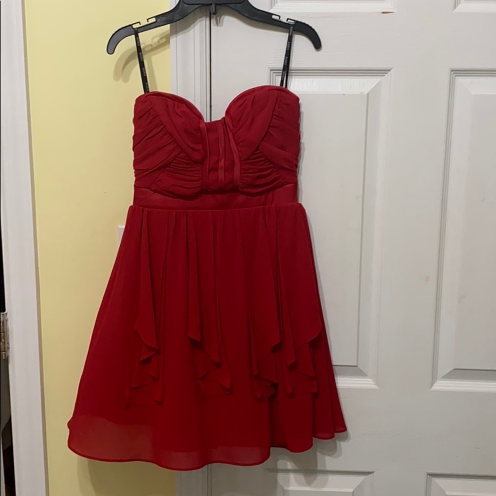 Red strapless dress